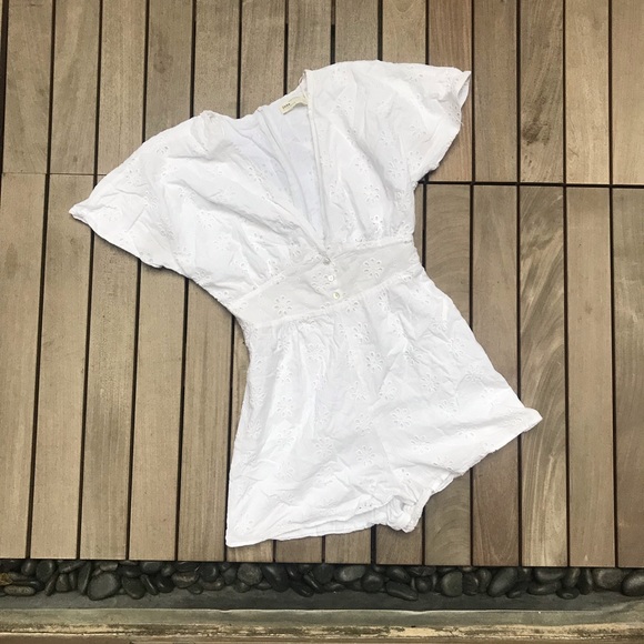 Zara Pants - Zara | White Cotton V Neck Short Sleeve Romper